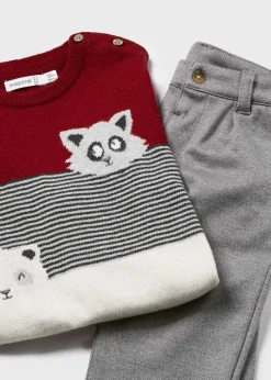 BOY Mayoral Baby Animal Sweater and Pants Set
