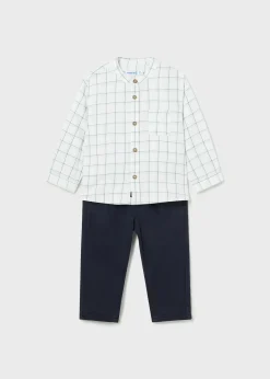 BOY Mayoral Baby Check Shirt and Pants Set