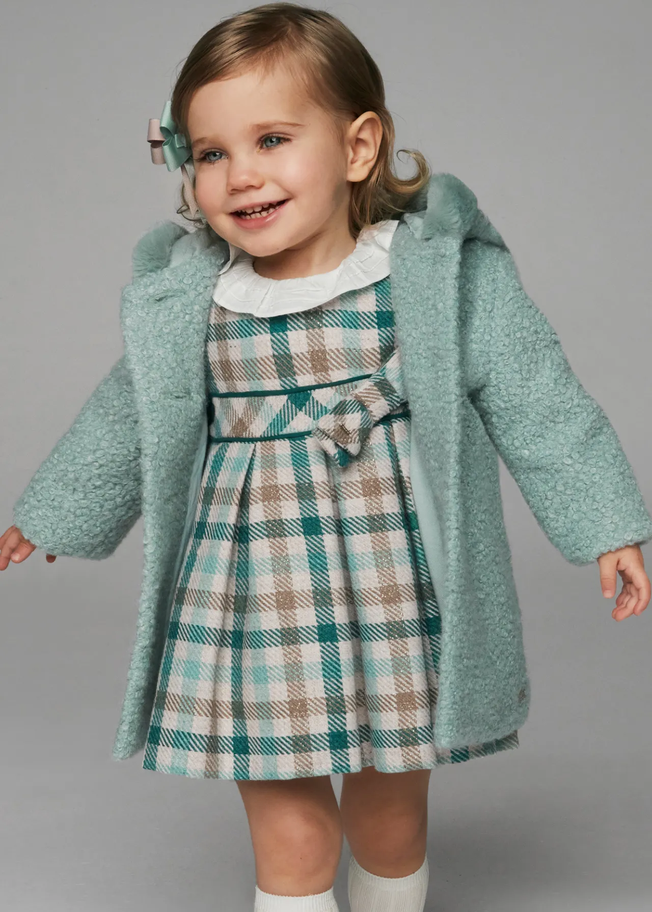 Mayoral Baby Checked Ruffle Neck Dress