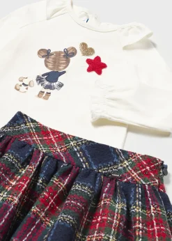 Mayoral Baby Checked Skirt and T-Shirt Set