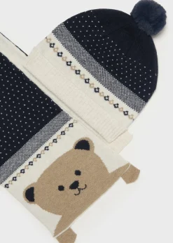 BOY Mayoral Baby Hat and Teddy Scarf Set