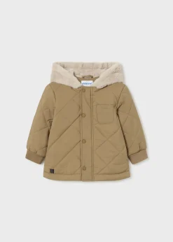 BOY Mayoral Baby Quilted Jacket with Fur Hood