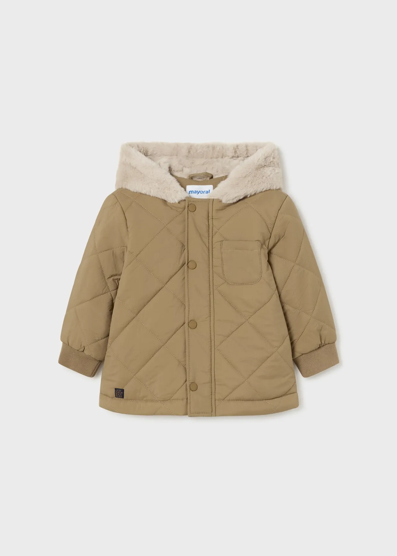 BOY Mayoral Baby Quilted Jacket with Fur Hood