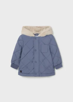 BOY Mayoral Baby Quilted Jacket with Fur Hood