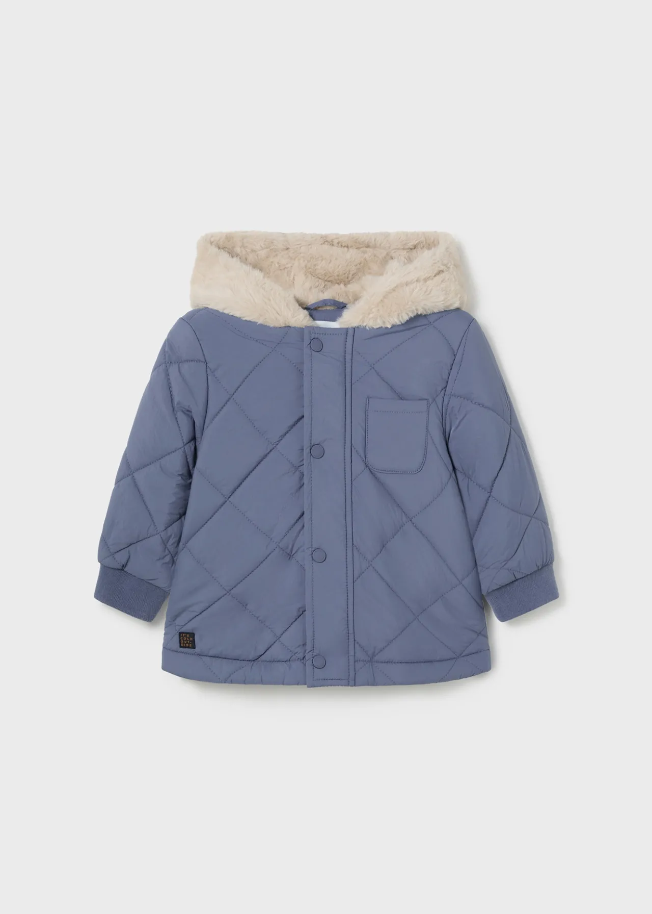 BOY Mayoral Baby Quilted Jacket with Fur Hood