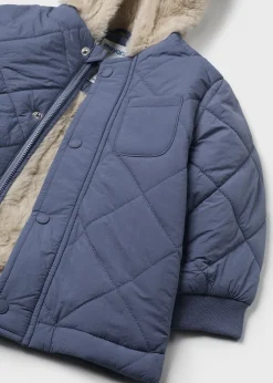 BOY Mayoral Baby Quilted Jacket with Fur Hood