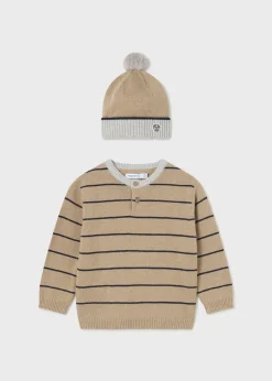 BOY Mayoral Baby Striped Sweater with Hat