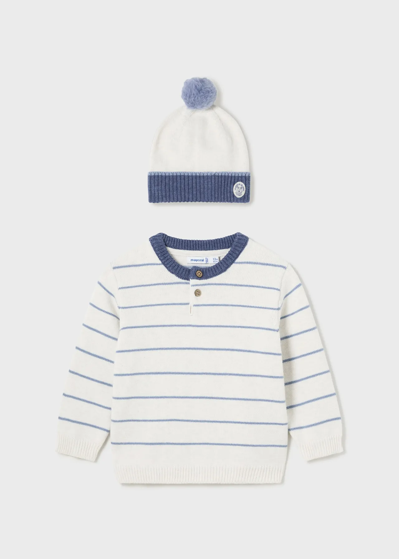 BOY Mayoral Baby Striped Sweater with Hat