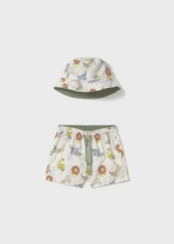 BOY Mayoral Baby Swim Trunks and Reversible Hat Set with Sun Protection