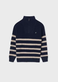 BOY Mayoral Boy Quarter Zip Striped Sweater