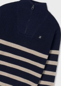 BOY Mayoral Boy Quarter Zip Striped Sweater