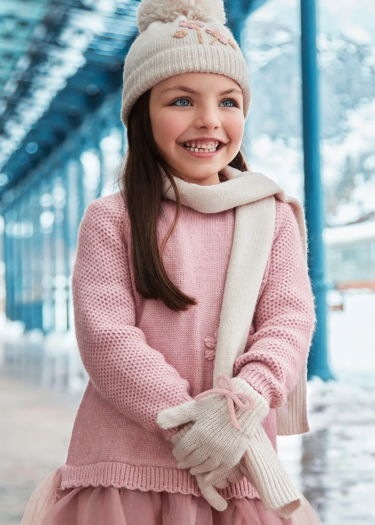 Mayoral Girl 3 Piece Floral Hat and Scarf Set