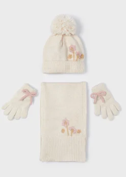 Mayoral Girl 3 Piece Floral Hat and Scarf Set