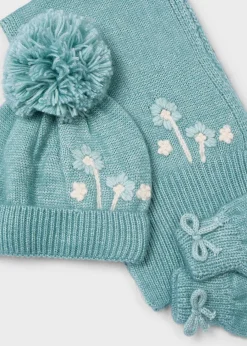 Mayoral Girl 3 Piece Floral Hat and Scarf Set