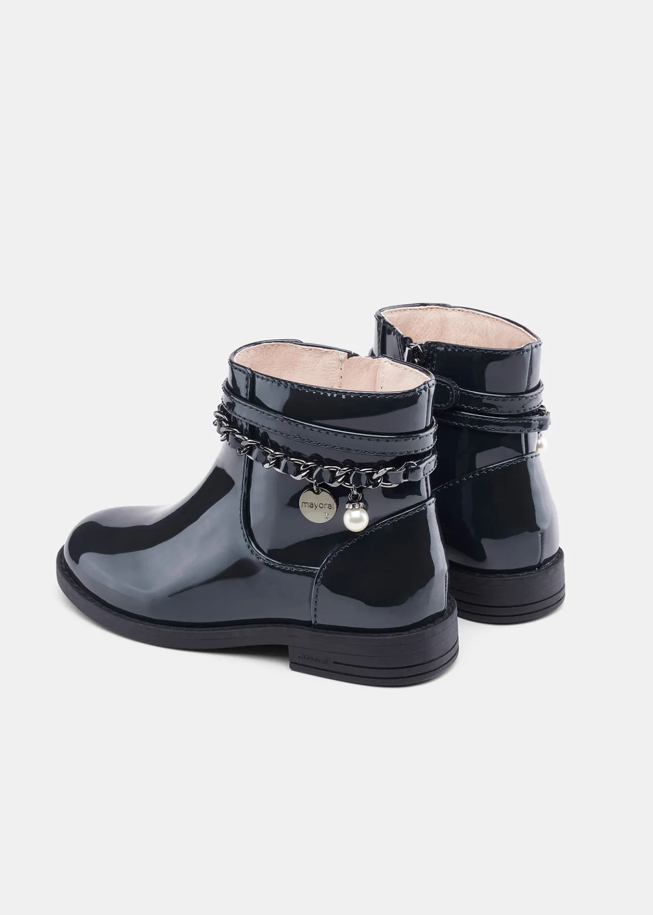 Mayoral Girl Chain Patent Leather Ankle Boots