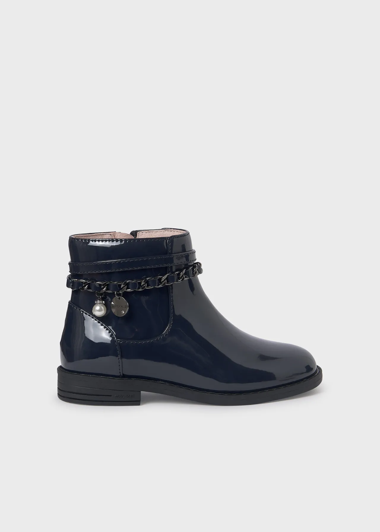 Mayoral Girl Chain Patent Leather Ankle Boots