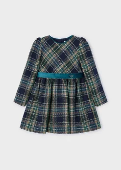 Mayoral Girl Checked Dress with Velvet Belt