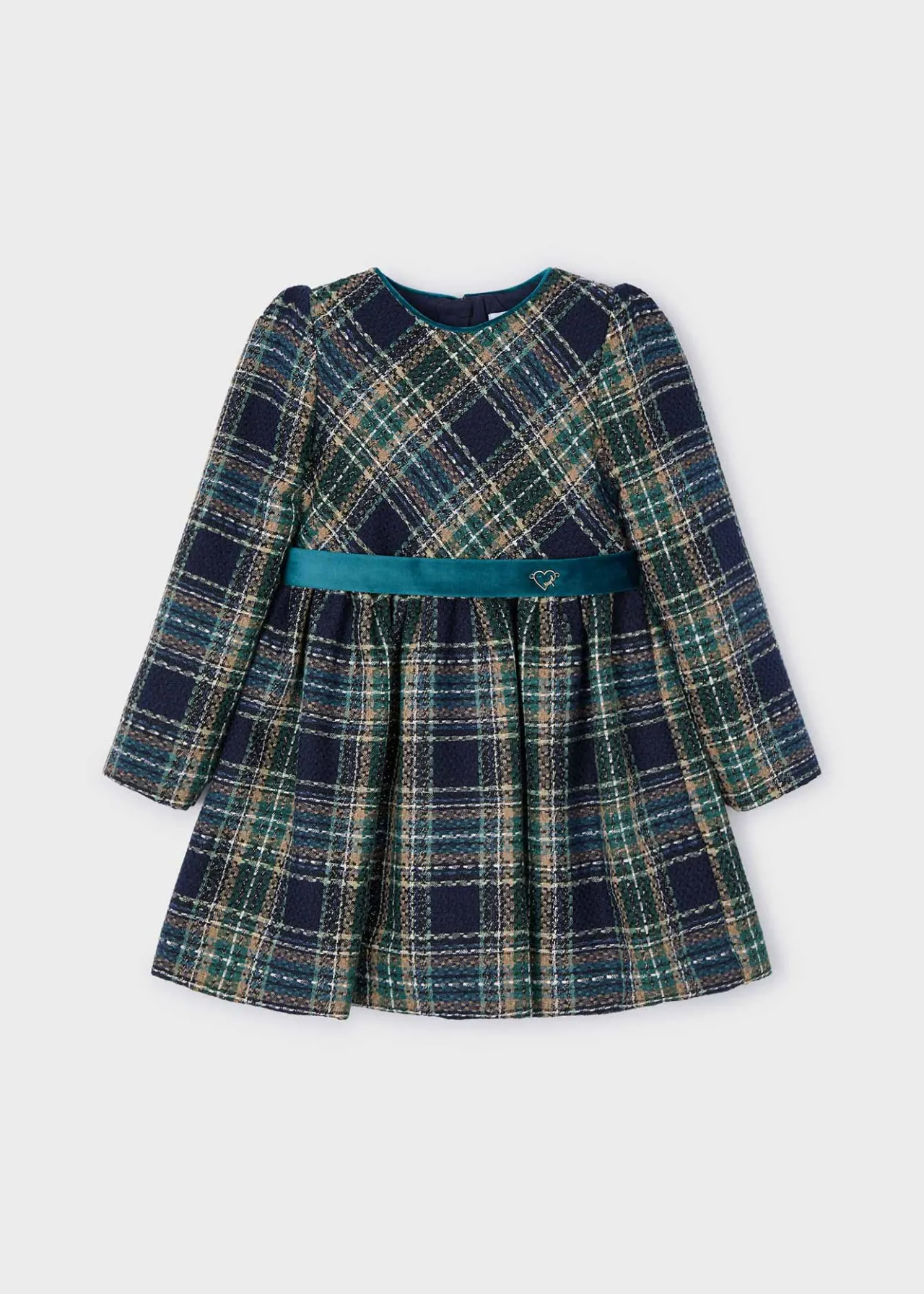 Mayoral Girl Checked Dress with Velvet Belt