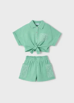 Mayoral Girl Eyelet Shorts and Blouse Set