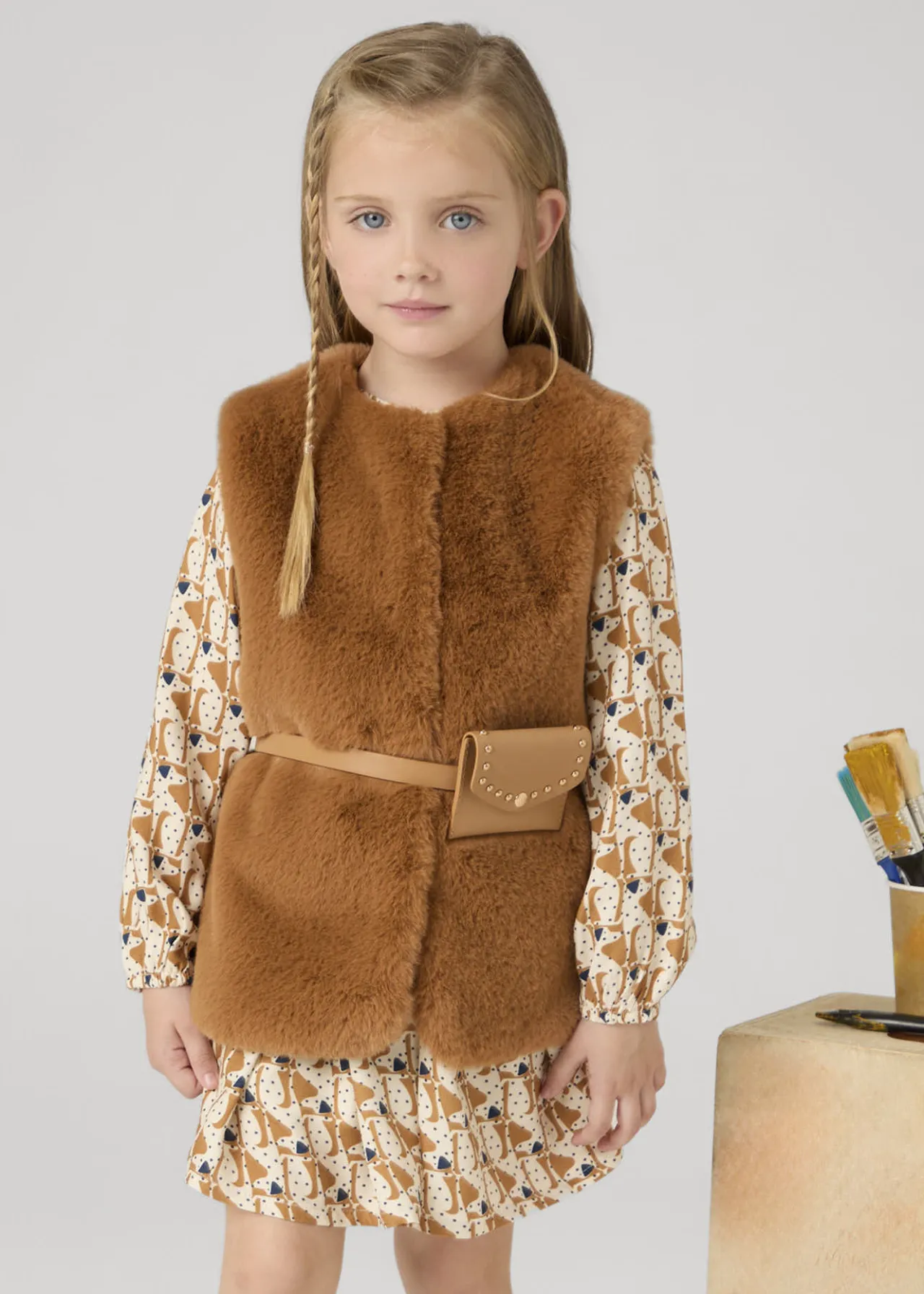 Mayoral Girl Faux Fur Vest with Belt