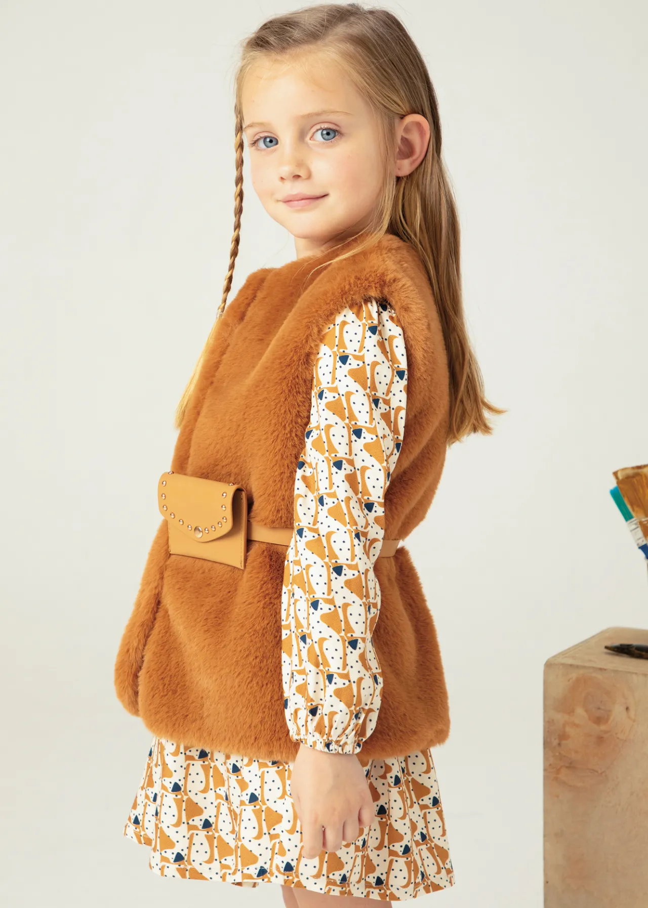 Mayoral Girl Faux Fur Vest with Belt
