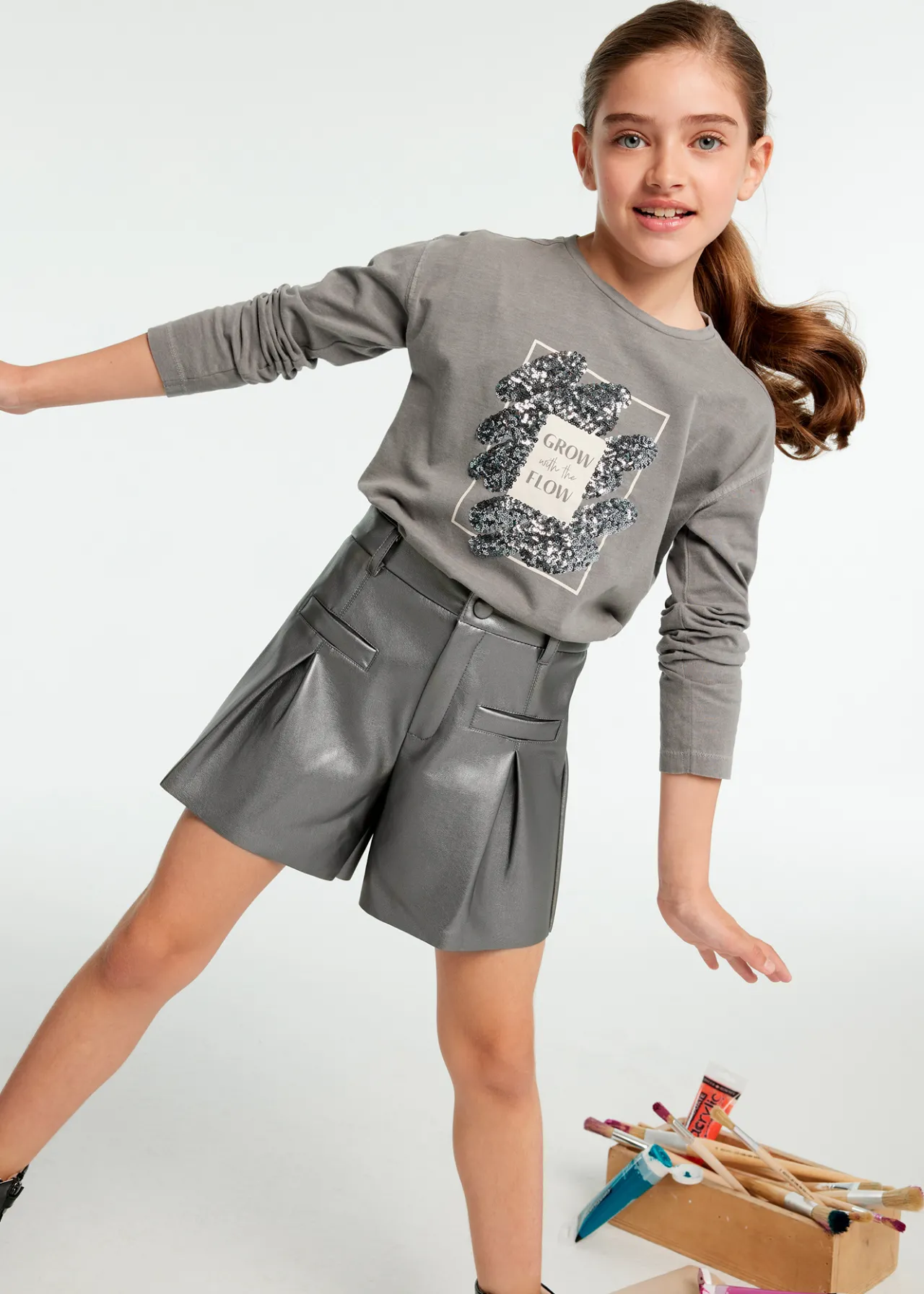 Mayoral Girl Faux Leather Shorts