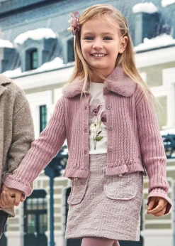 Mayoral Girl Knit Cardigan with Faux Fur Collar