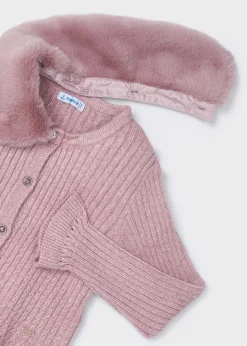 Mayoral Girl Knit Cardigan with Faux Fur Collar