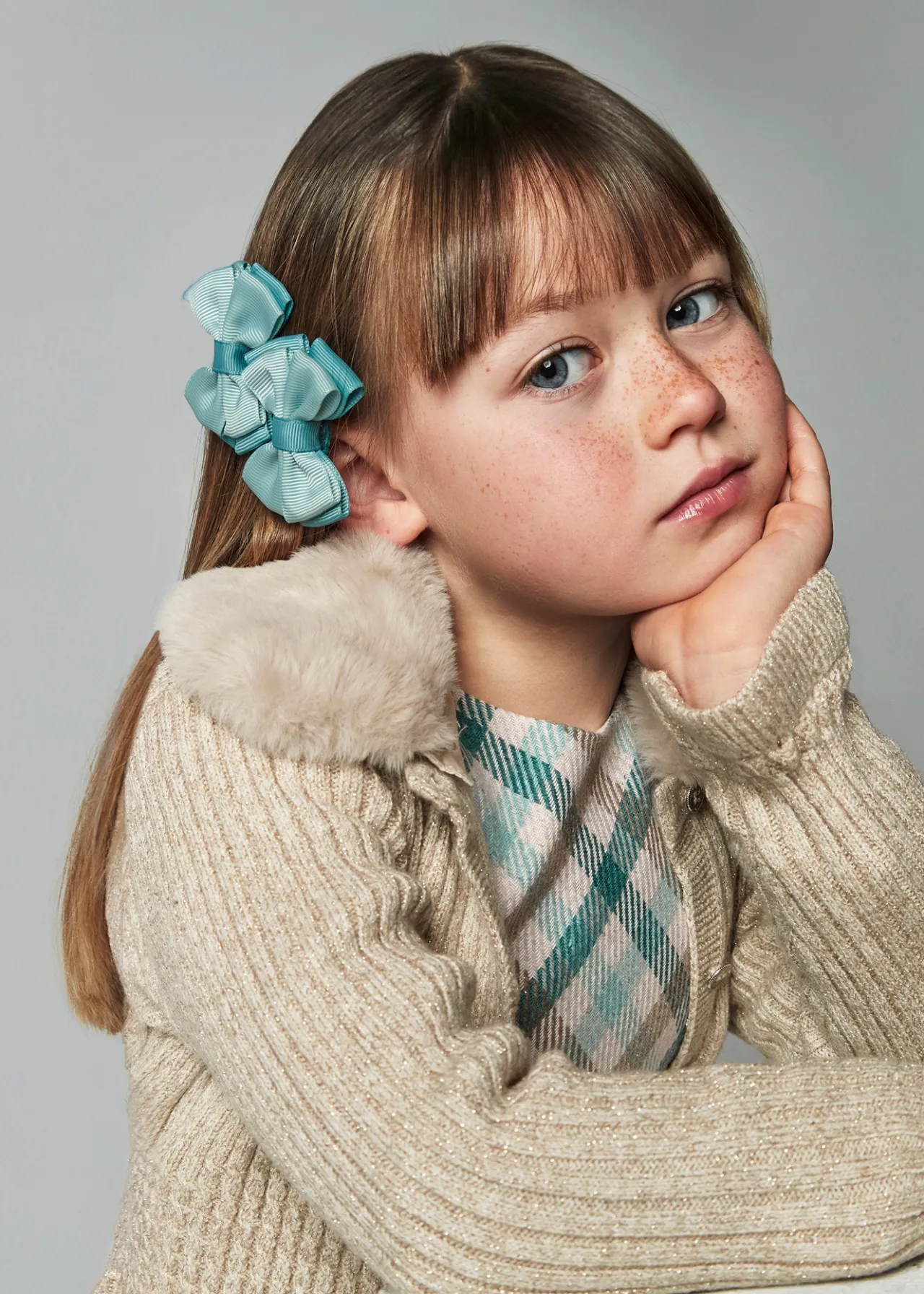 Mayoral Girl Knit Cardigan with Faux Fur Collar