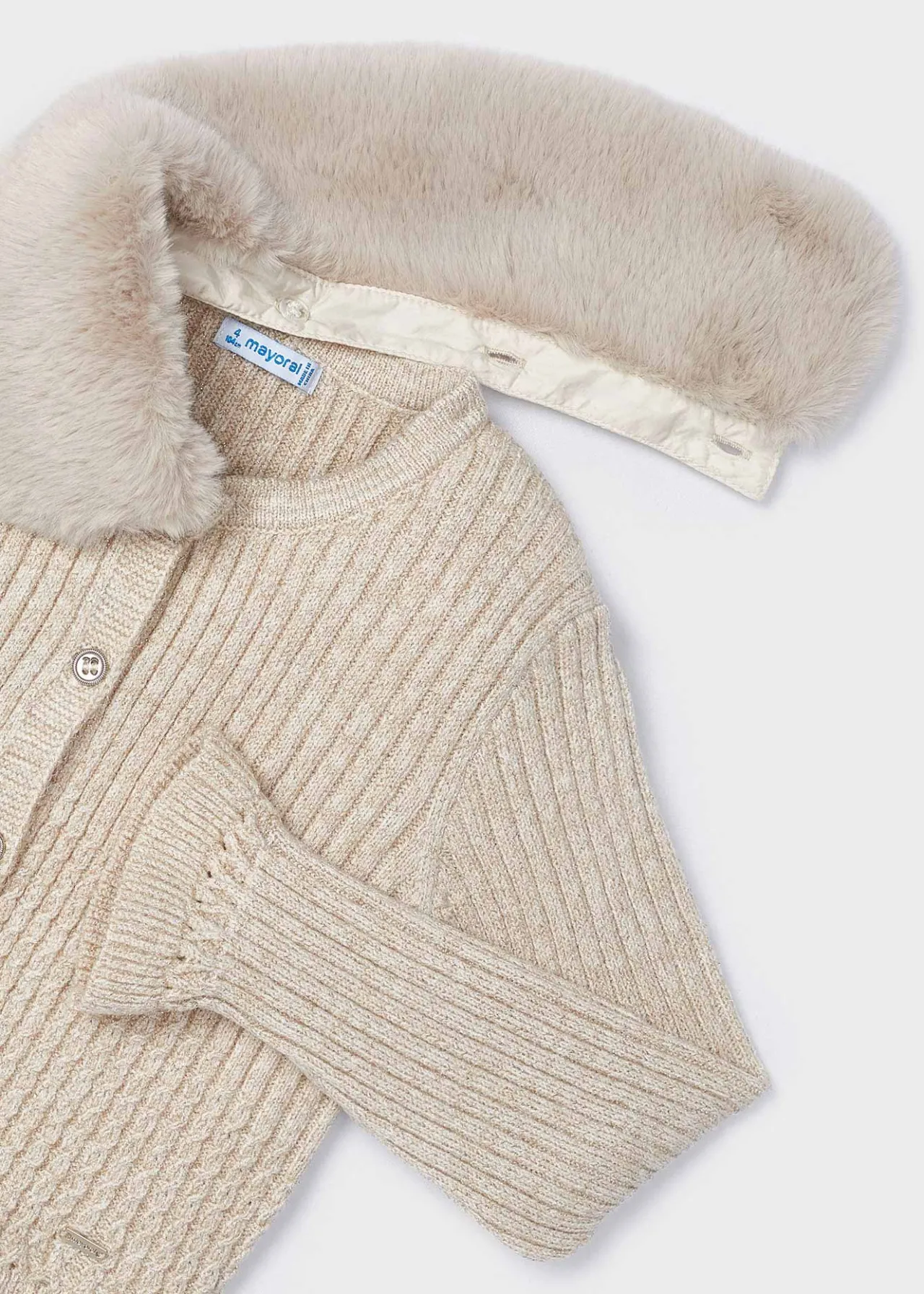 Mayoral Girl Knit Cardigan with Faux Fur Collar