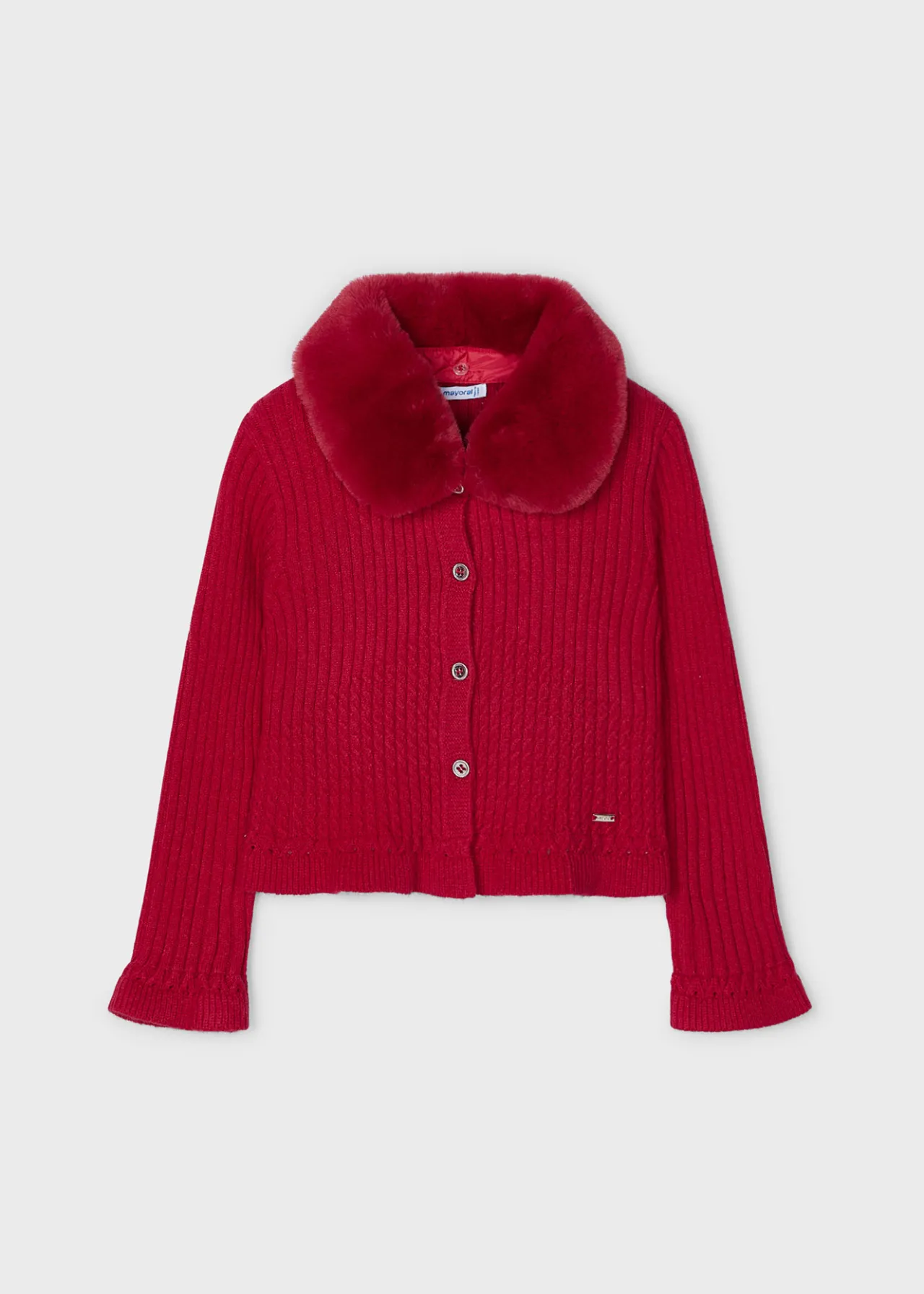 Mayoral Girl Knit Cardigan with Faux Fur Collar