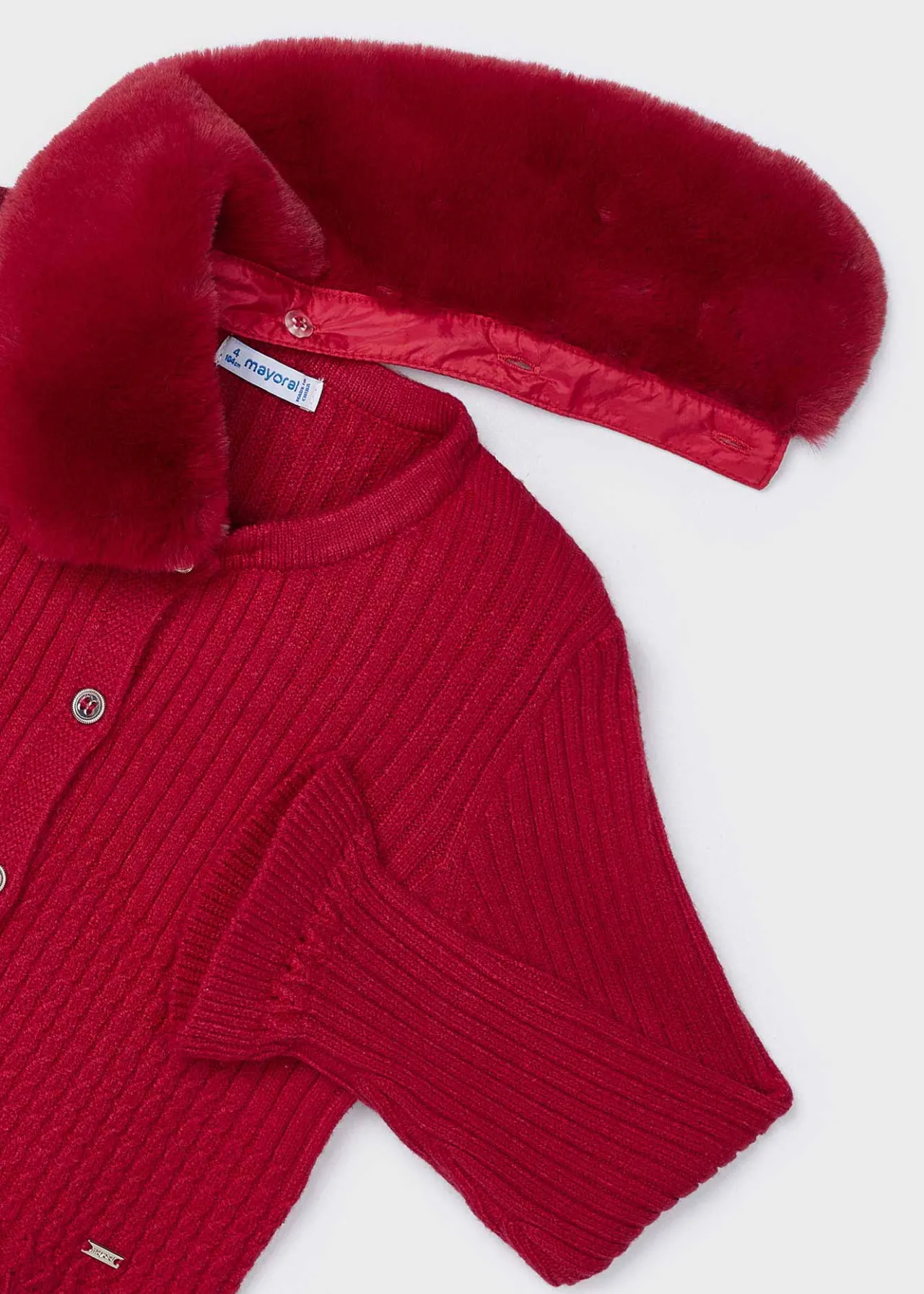 Mayoral Girl Knit Cardigan with Faux Fur Collar