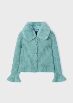Mayoral Girl Knit Cardigan with Faux Fur Collar
