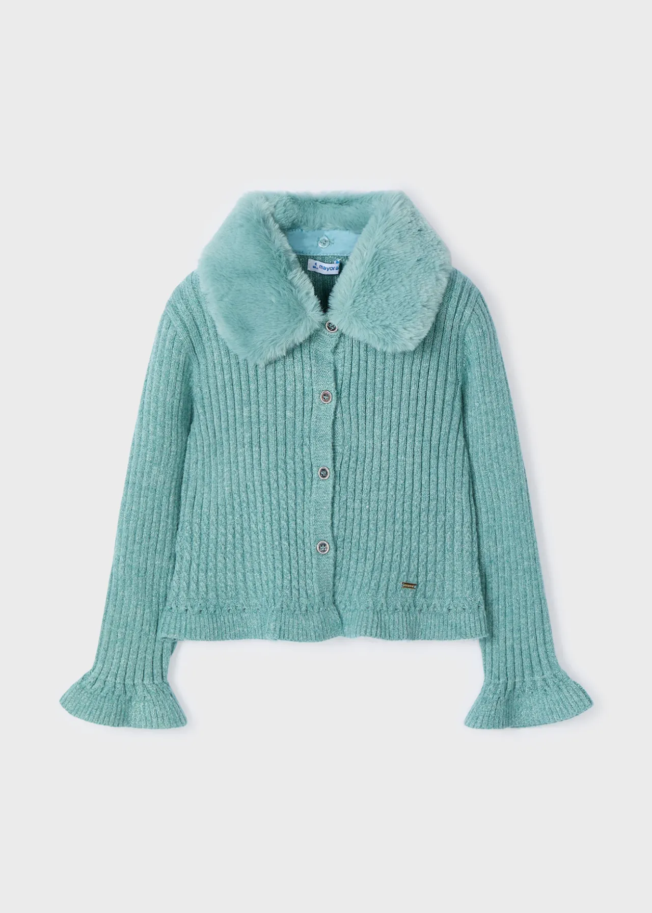 Mayoral Girl Knit Cardigan with Faux Fur Collar