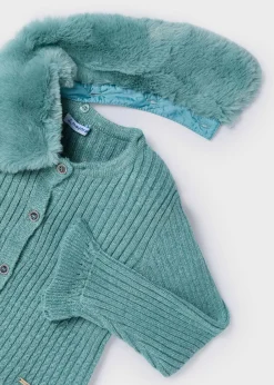Mayoral Girl Knit Cardigan with Faux Fur Collar
