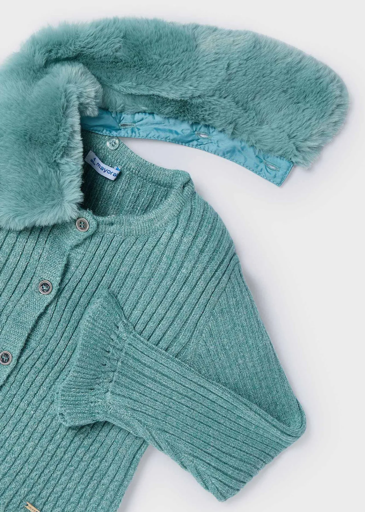 Mayoral Girl Knit Cardigan with Faux Fur Collar