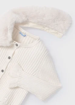 Mayoral Girl Knit Cardigan with Faux Fur Collar