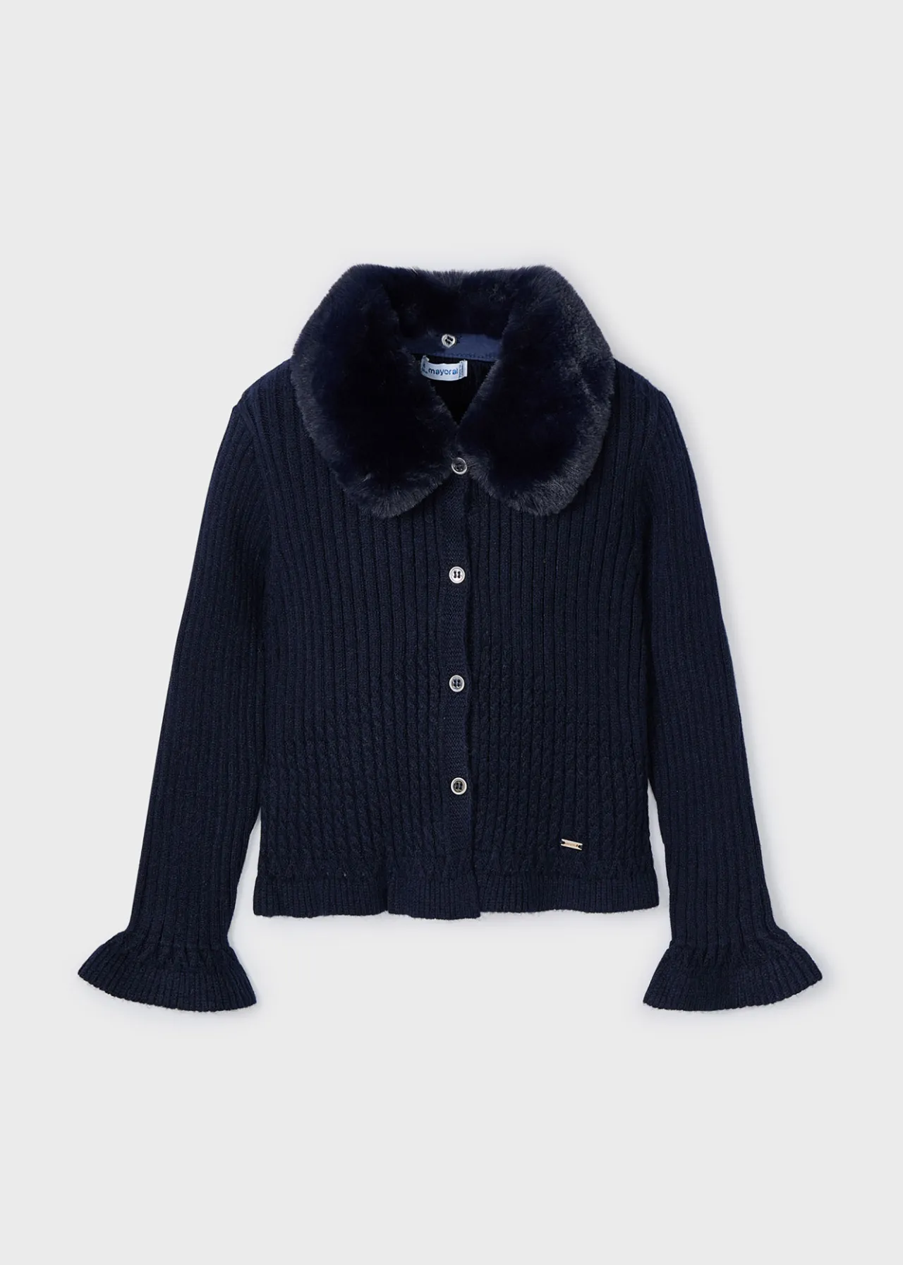 Mayoral Girl Knit Cardigan with Faux Fur Collar