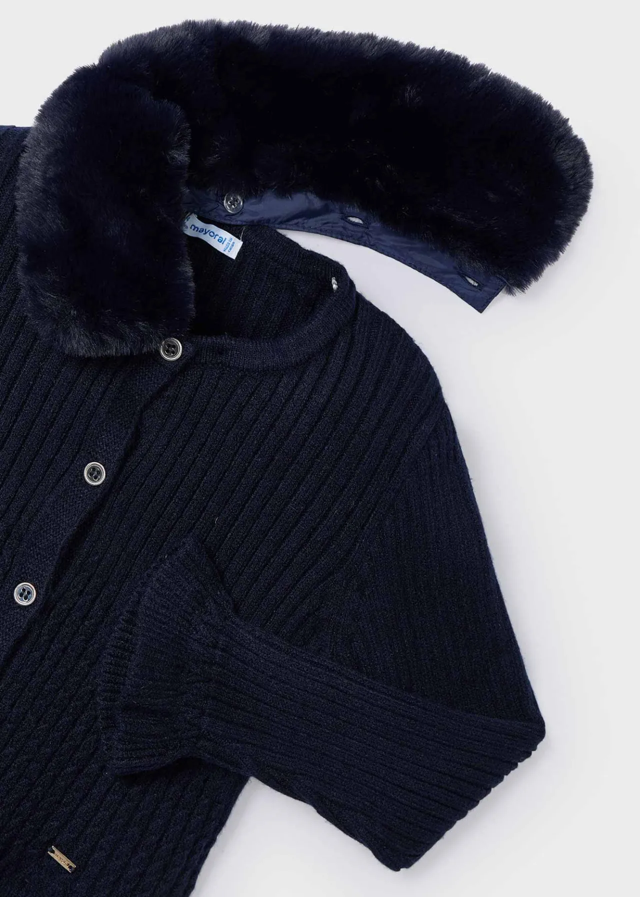 Mayoral Girl Knit Cardigan with Faux Fur Collar