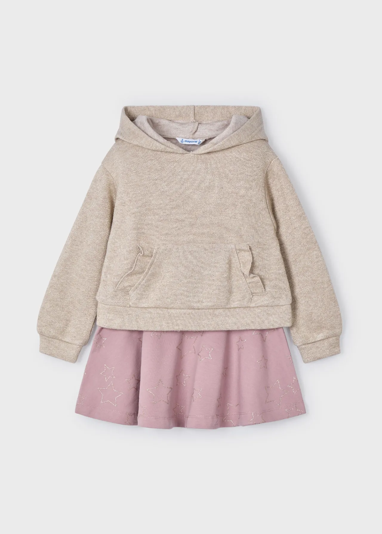 Mayoral Girl Metallic Stitch Hoodie and Skirt Set