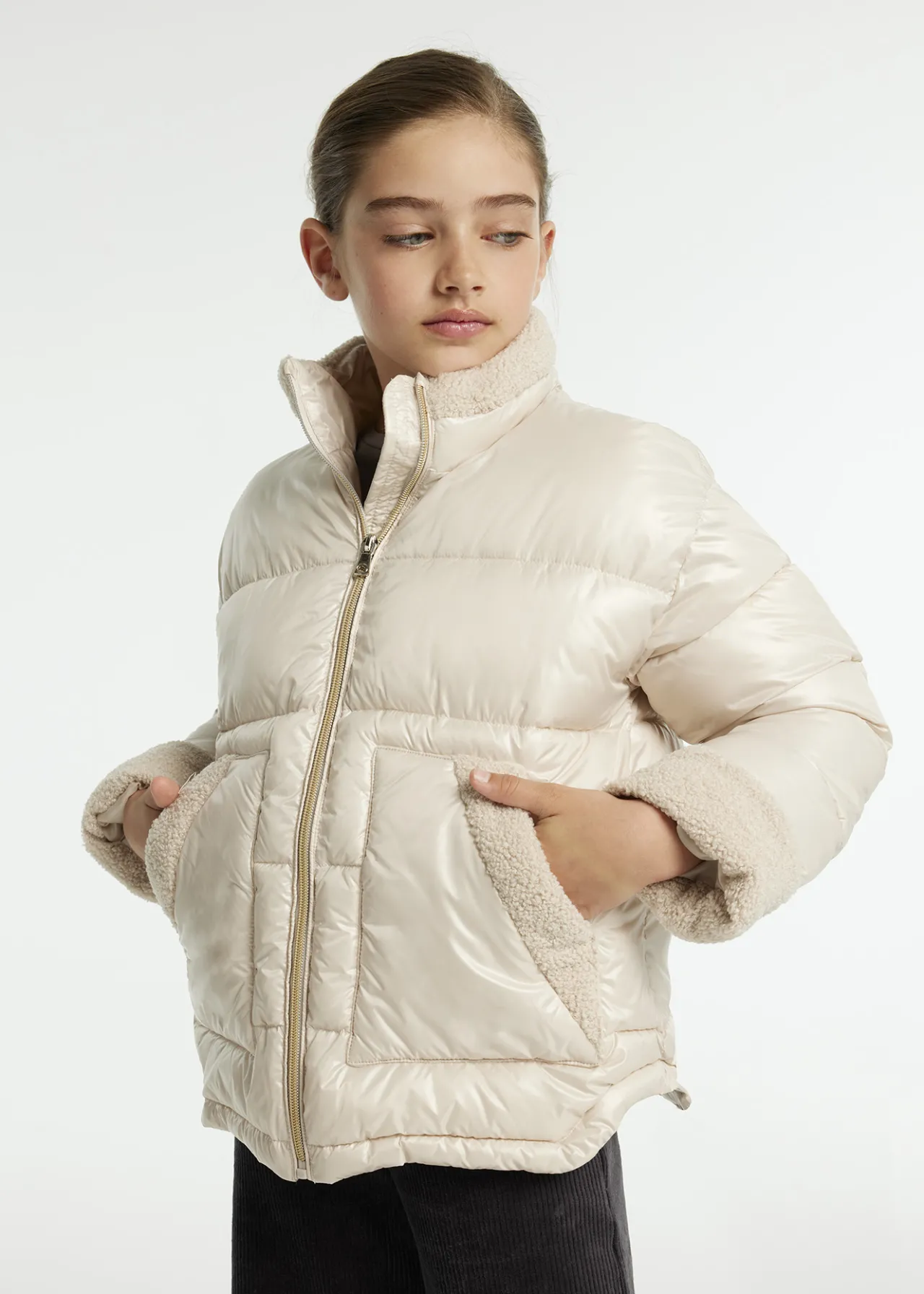 Mayoral Girl Padded Coat with Faux Sheepskin