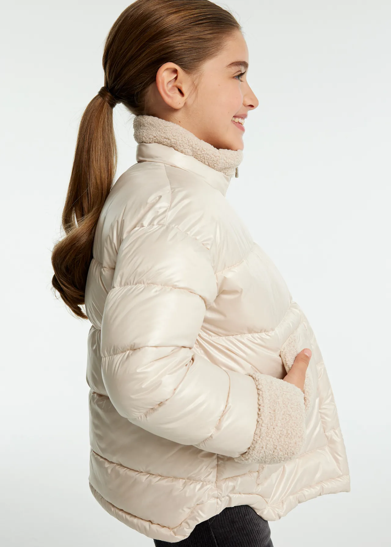 Mayoral Girl Padded Coat with Faux Sheepskin