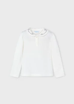 Mayoral Girl Polo Shirt with Embellished Collar