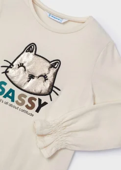 Mayoral Girl Ruched Sleeved Kitten Top