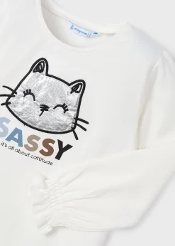 Mayoral Girl Ruched Sleeved Kitten Top