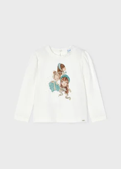 Mayoral Girl Ruffle Neck Print T-Shirt