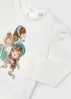 Mayoral Girl Ruffle Neck Print T-Shirt