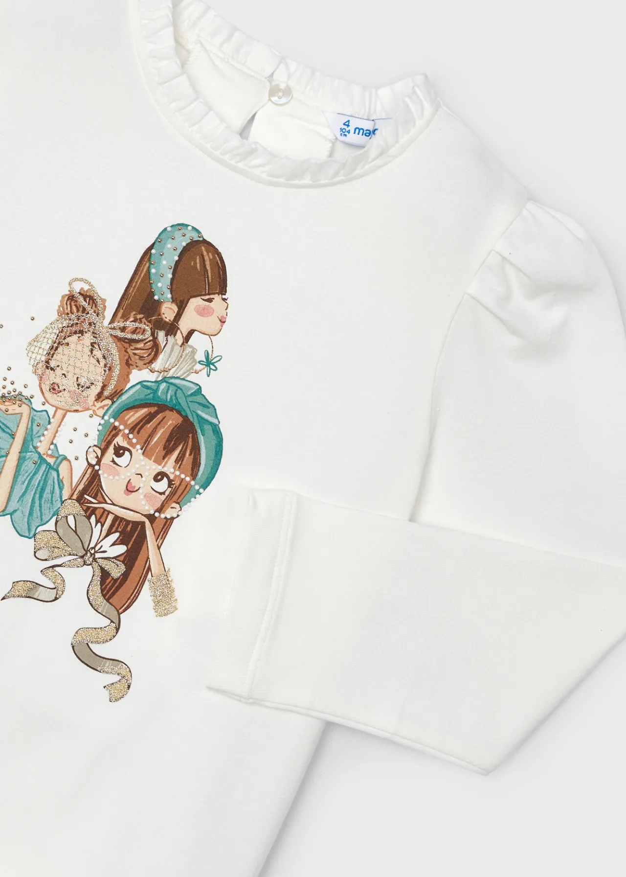Mayoral Girl Ruffle Neck Print T-Shirt
