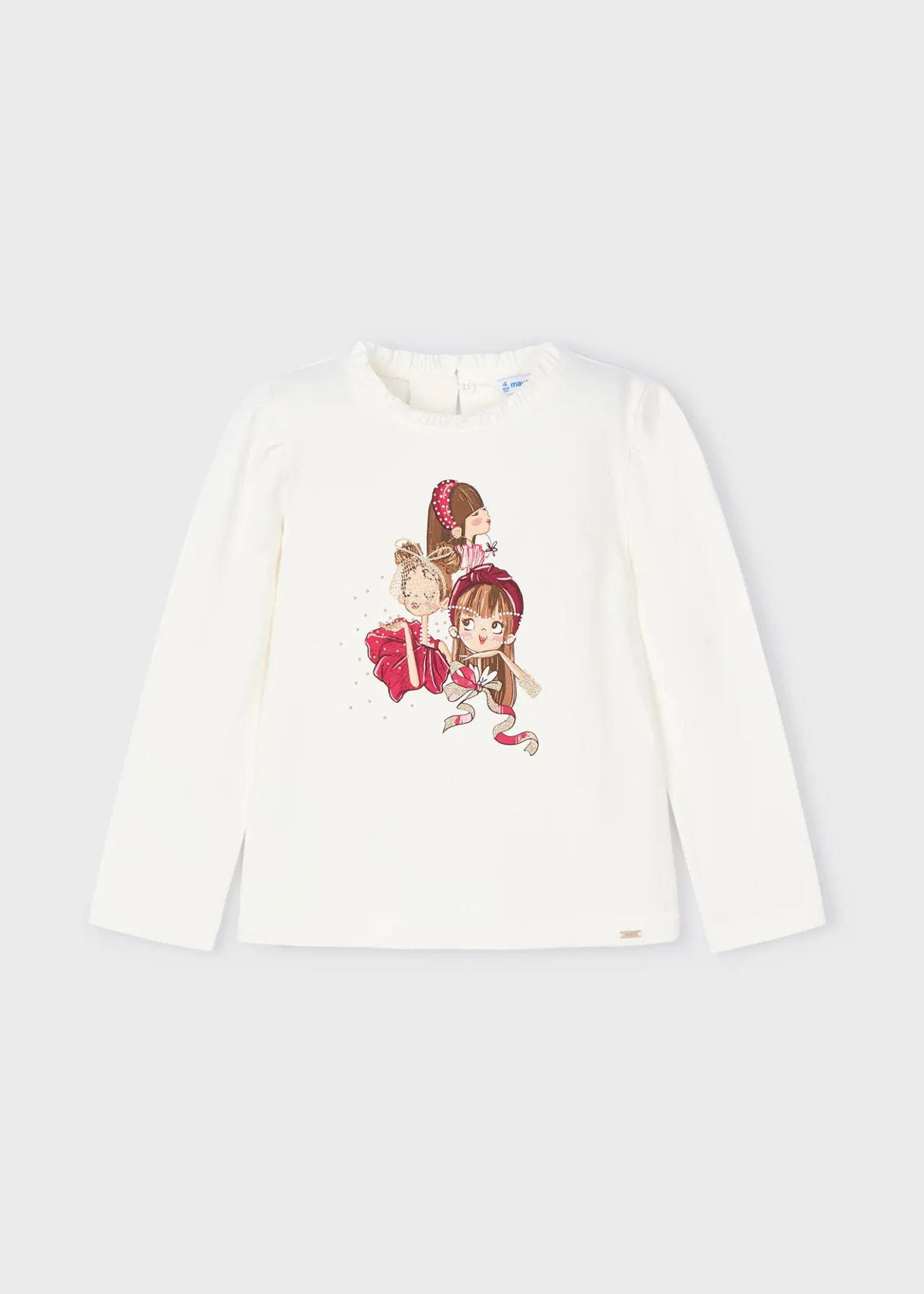 Mayoral Girl Ruffle Neck Print T-Shirt