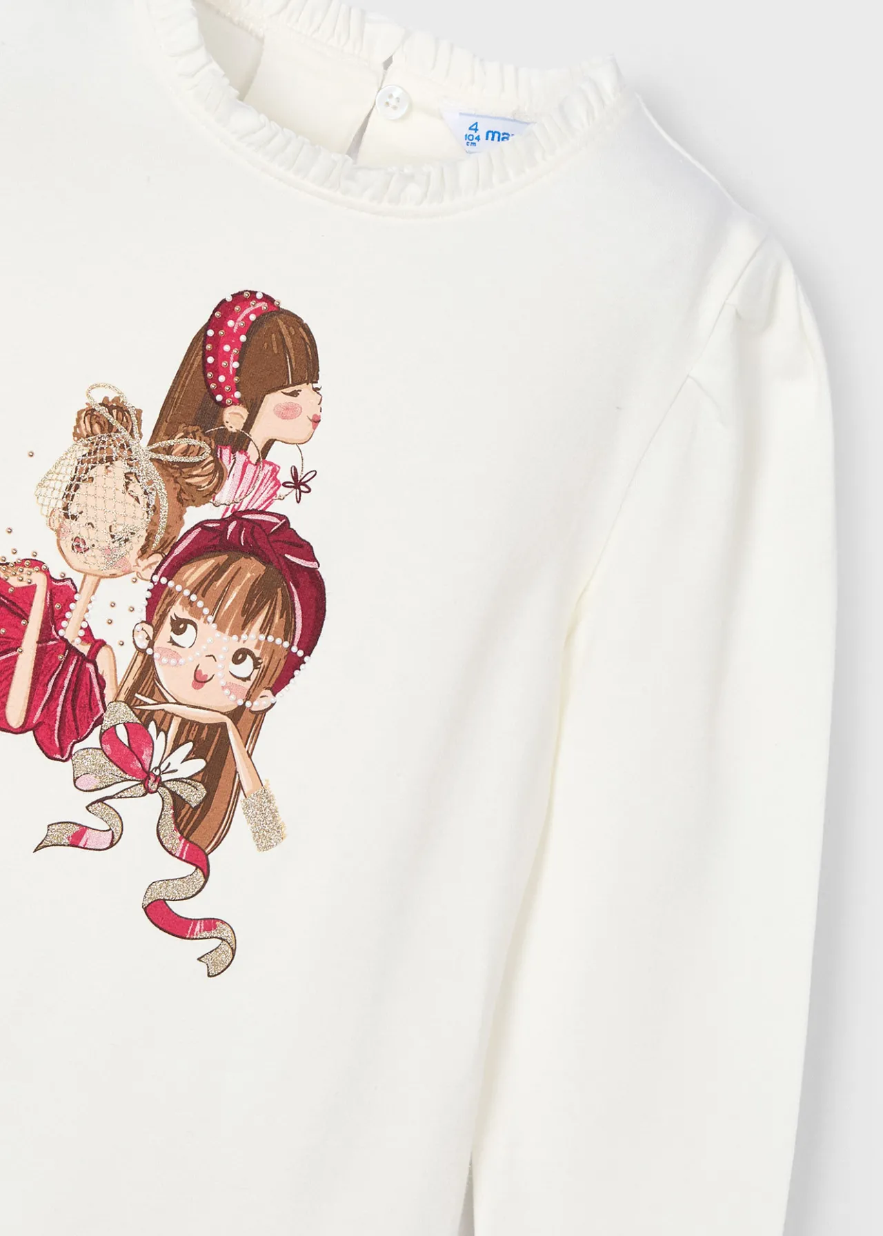 Mayoral Girl Ruffle Neck Print T-Shirt